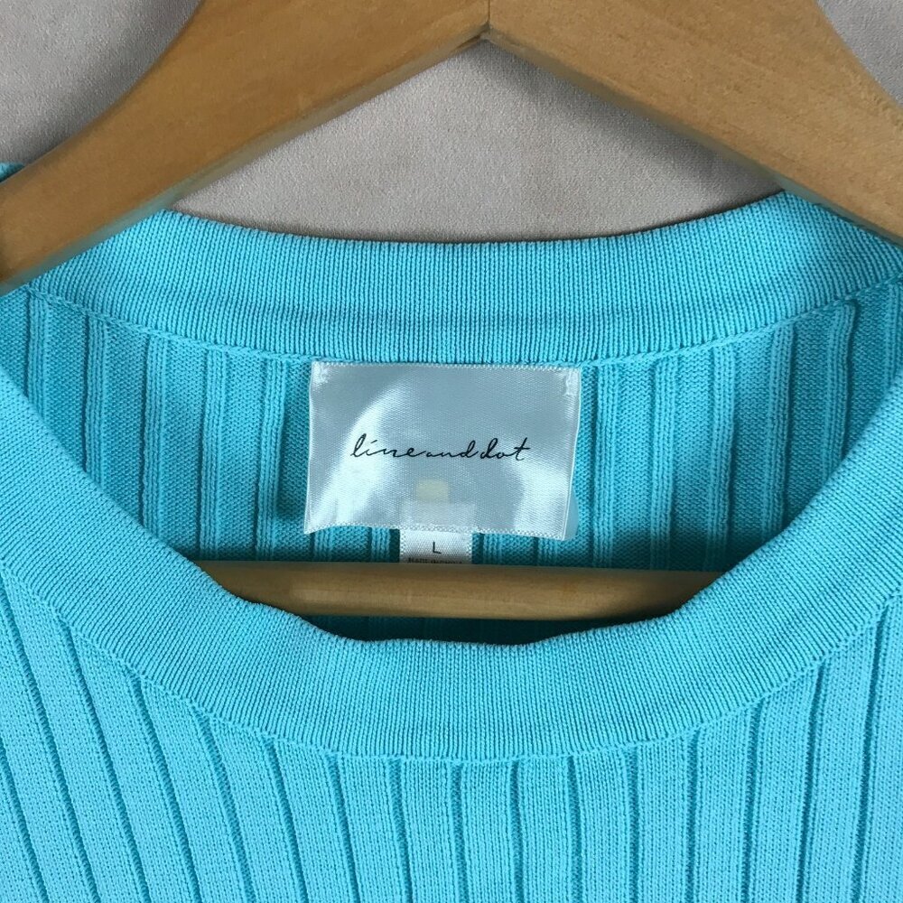 Line & Dot Long Sleeve Ribbed Lana Sweater Mini Dress Sky Blue LARGE - Picture 3 of 6